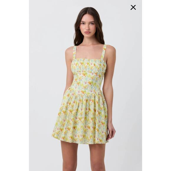 ASTR the Label Women's Beige Yellow Floral Milkmaid Mini Dress NWOT Size X-Large - Picture 3 of 16